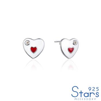 【925 STARS】純銀925微鑲美鑽紅色愛心造型耳環 造型耳環 美鑽耳環