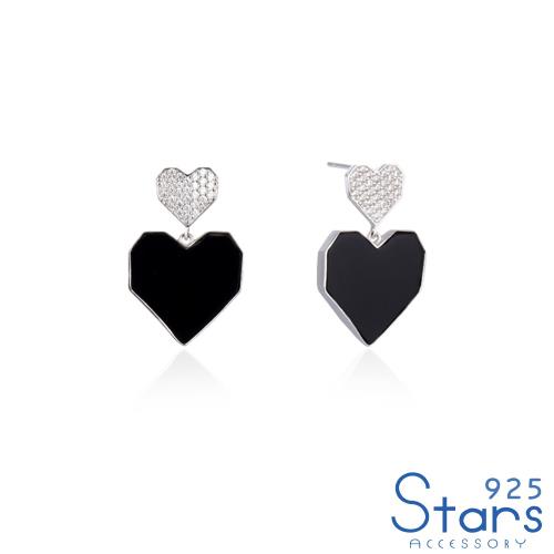 【925 STARS】純銀925微鑲美鑽雙愛心造型耳環 造型耳環 美鑽耳環