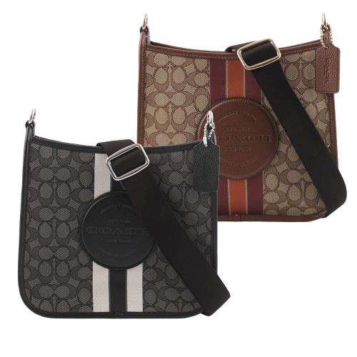 COACH Dempsey 緹花拼皮革條紋斜背包(任選) CA195