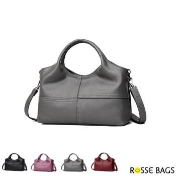 【Rosse Bags】拼接配色軟皮手提單肩包(現+預 黑色/酒紅色/灰色/紫色)
