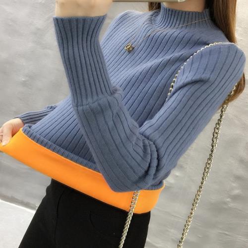 加絨毛衣女秋冬套頭外穿加厚2025新款半高領針織保暖衣內搭打底衫