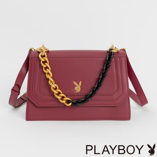 PLAYBOY - 翻蓋斜背包 Focus系列 - 酒紅色