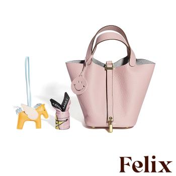 【felix】真皮頭層牛皮時尚設計感百搭手提水桶包 (11款任選)