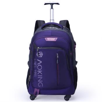 PUSH!旅遊休閒用品拉桿雙肩揹包電腦包大容量輕型拉桿包20L萬向輪U57-2小號紫色
