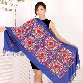 【韓國K.W.】羊毛質感百花盛放刺繡圍巾