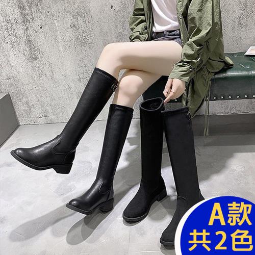 【Alice 】一日爆殺價↘歐美復古風高筒長靴馬甲綁帶騎士/長筒靴(高筒/長靴/軍靴/及膝靴/奶茶色)