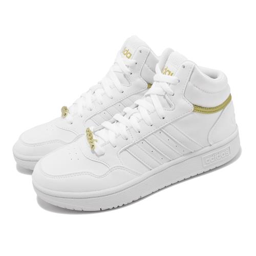 adidas 休閒鞋 Hoops 3.0 Mid 女鞋 白 金 中筒 復古 Neo 金屬標 愛迪達 GY4752
