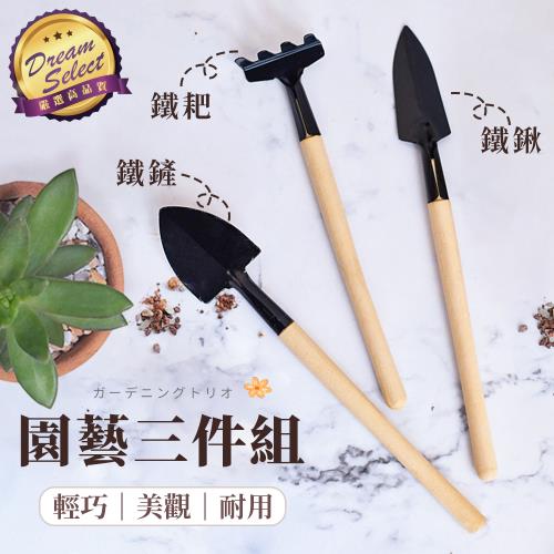 【DREAMSELECT】園藝工具三件組 園藝鏟子/花鏟/鐵鍬/鐵鏟/鐵耙 栽種 鏟土 整土 鬆土 種花 種草 園藝