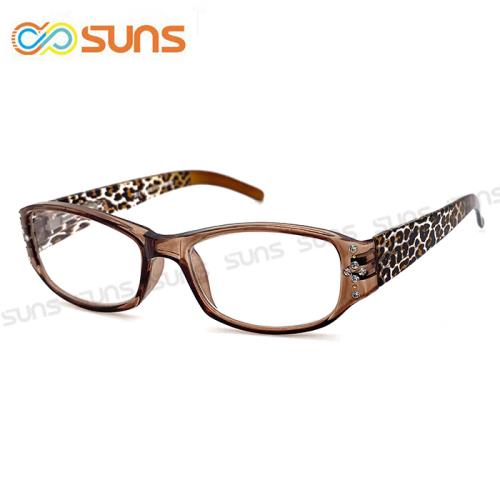 【SUNS】台灣製 濾藍光老花眼鏡 豹紋鑲鑽膠框 高硬度耐磨鏡片 配戴不暈眩