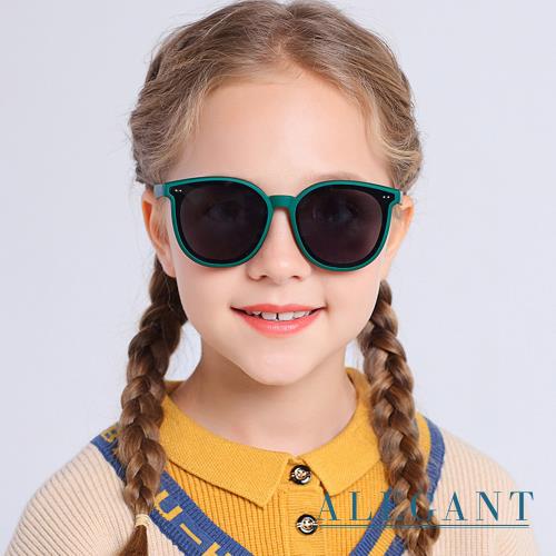 【ALEGANT】輕旅童遊木語綠兒童專用輕量矽膠彈性太陽眼鏡│UV400圓框偏光墨鏡