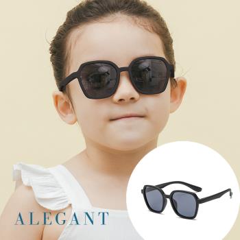 【ALEGANT】探索霧感板黑兒童專用輕量矽膠彈性太陽眼鏡│UV400方框偏光墨鏡