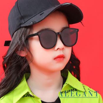 【ALEGANT】輕旅童遊夜夢黑兒童專用輕量矽膠彈性太陽眼鏡│UV400圓框偏光墨鏡