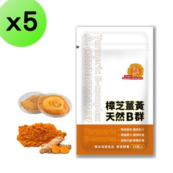 【黃金樟芝】樟芝薑黃+天然B群膠囊(30粒/袋)x5