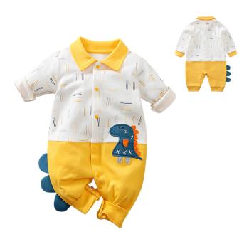 Colorland-深黃恐龍長袖包屁衣 連身衣 童裝 寶寶衣
