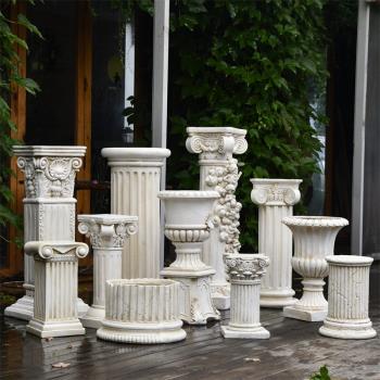 歐式花盆羅馬柱擺件婚慶婚禮道具柱子底座復古花園庭院陽臺裝飾