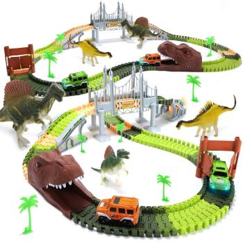 CUTE STONE 兒童擬真恐龍世界軌道車套裝組合玩具