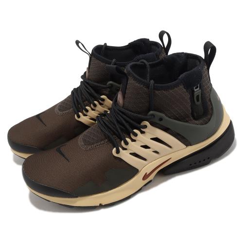 Nike 休閒鞋Air Presto Mid Utility 男鞋咖啡棕襪套式經典魚骨鞋高筒