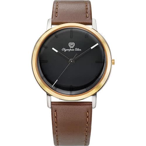 Olympia Star 奧林比亞之星-玩色時尚腕錶/40mm- 黑面咖啡帶-送皮錶帶 58055MSR