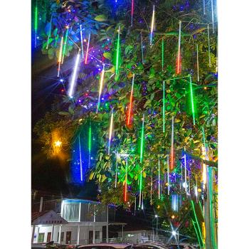 掛樹led太陽能流星雨燈閃燈串燈滿天星星戶外防水聖誕裝飾流水燈