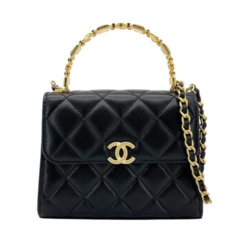 Chanel 復古金雙C logo琺瑯圖形點綴提把手提/斜背二用包(AP2945-黑)