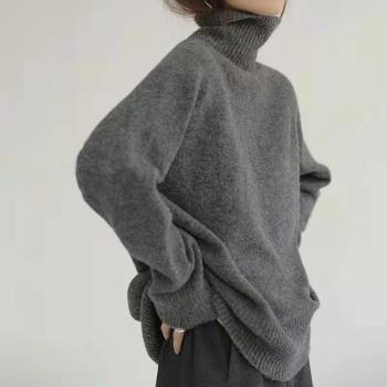 灰色高領羊絨毛衣女冬季2022新款軟糯純色慵懶風高級感套頭羊毛衫
