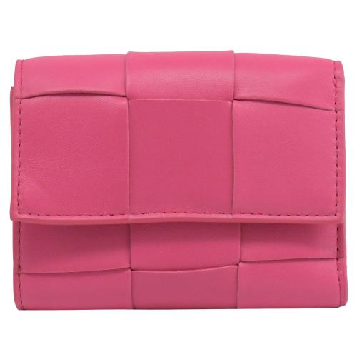 BOTTEGA VENETA 651372 大格編織扣式零錢短夾.桃粉