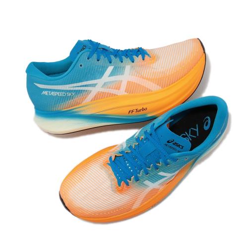 Asics 競速跑鞋Metaspeed Sky+ 男鞋水藍亮橘碳板回彈運動鞋亞瑟士