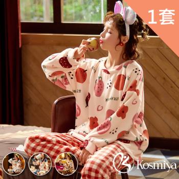 【Kosmiya】韓版童趣法蘭絨珊瑚絨睡衣居家服 (M-2XL,多色可選)