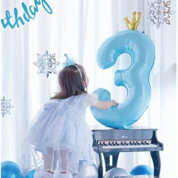40寸大號藍色皇冠鋁膜數字戶外拍照周歲兒童生日派對氣球裝飾布置