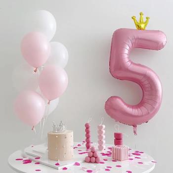 40寸大號粉色皇冠鋁膜數字1周歲兒童生日派對氣球裝飾百日宴布置