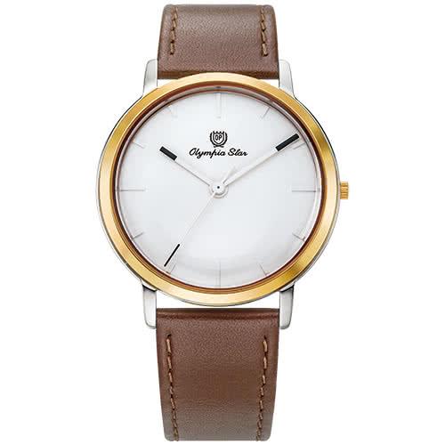 Olympia Star 奧林比亞之星-玩色時尚腕錶/40mm- 白面咖啡帶-送皮錶帶 58055MSR