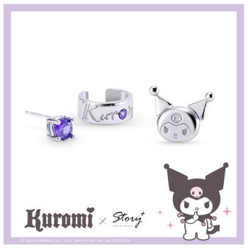 STORY 故事銀飾-酷洛米經典系列-I.Love.Kuromi 純銀耳環耳夾組