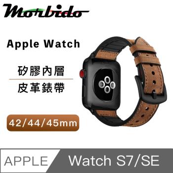 Morbido蒙彼多 Apple Watch S7/SE 42/44/45mm矽膠皮革錶帶 深棕