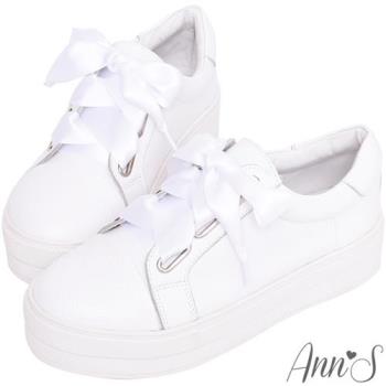 Ann’S激瘦第三代!!!寬版緞帶全真皮厚底小白鞋