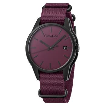 Calvin Klein 軍事革命主義帆布風格優質時尚腕錶-紅-K7K514UP