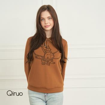 【Qiruo 奇若】秋冬專櫃咖啡連帽上衣8192A黑鑽小飛象