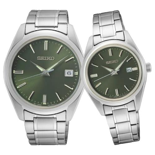SEIKO 精工 CS系列簡約大三針時尚對錶/綠 (6N52-00A0G+6N22-00K0G)SK003