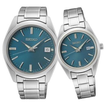 SEIKO 精工 CS系列簡約大三針時尚對錶/藍 (6N52-00A0U+6N22-00K0U)