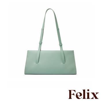 【felix】真皮奶油色系高級感軟皮單肩法棍包 綠