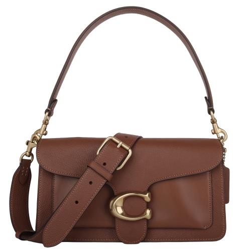 COACH  金C磁釦鵝卵石皮革手提/斜背包(駝咖色)