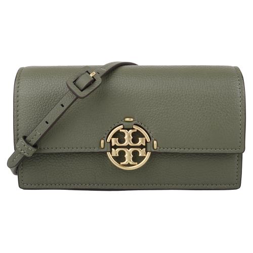 TORY BURCH-可拆帶皮革手拿/斜背包(抹綠)S