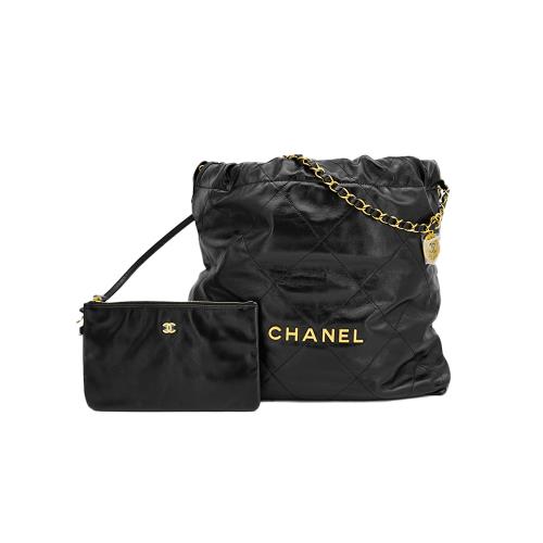 Chanel 22 仿舊金logo中號肩背包(AS3261-黑)