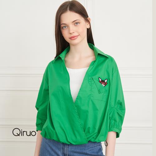 【Qiruo 奇若】秋冬專櫃綠色上衣2075A 假兩件