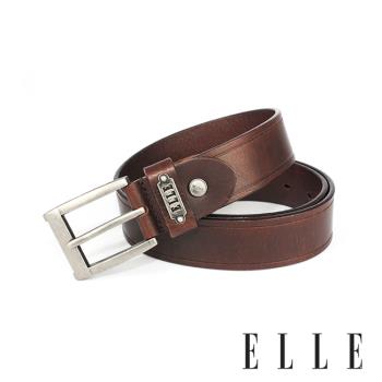 【ELLE HOMME】品牌休閒皮帶/商務皮帶(咖啡色)-基本款金屬方框
