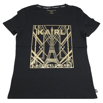 KARL LAGERFELD 卡爾 燙金鐵塔圖案棉質短T恤.黑