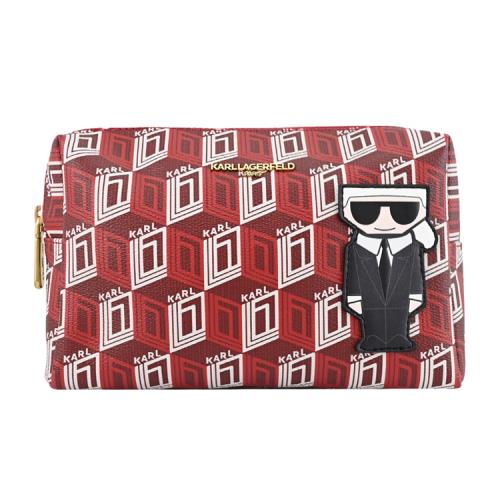 KARL LAGERFELD 卡爾 經典印字花紋萬用化妝包.紅
