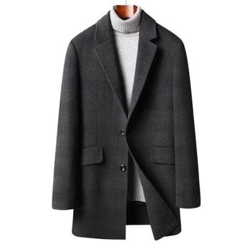 【米蘭精品】毛呢外套羊毛大衣-修身格紋羽絨內膽男外套74de166
