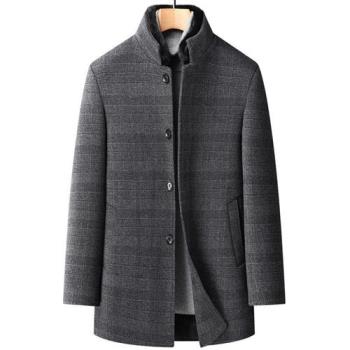 【米蘭精品】毛呢外套羊毛大衣-格紋立領羽絨內膽男外套2色74de29