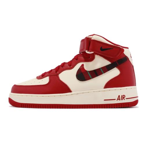 Nike 休閒鞋Air Force 1 Mid 07 LX 男鞋紅奶油白格紋AF1 中筒皮革