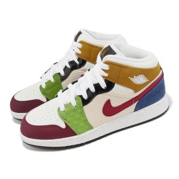 Nike Air Jordan 1 Mid SE GS 彩色 拼接 麂皮 燈芯絨 女鞋 大童鞋 AJ1 DR6957-100